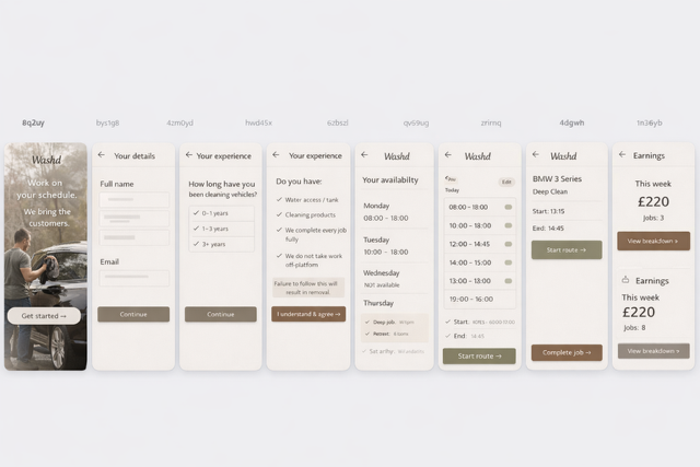 WASHD cleaner onboarding and earnings flow reference